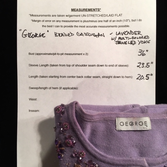 GEORGE Jeweled/Beaded SPRING SUMMER Cardigan, LAVENDER, Women’s Size M - Picture 10 of 10